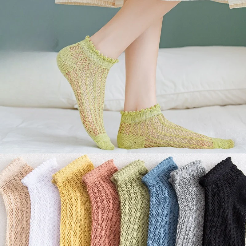 Hollow Mesh Ankles Socks for Women Cotton Breathable Deodorant Shallow Mouth Short Tube Summer Thin Cute Lace Socks Summer Style