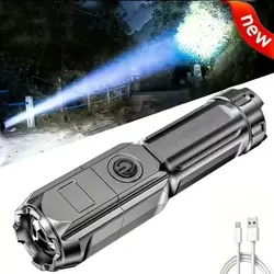 4 Lighting Mode Strong LED Flashlights Telescopic Zoom Tactical Torch USB 18650 Portable Spotlight Long-Range Camping Flashlight