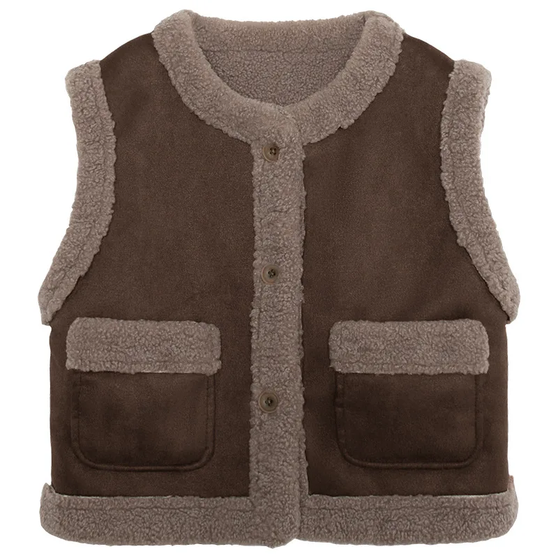 

Children's Clothing Boys' Vest Outer Wear Winter New Style Retro Lamb Velvet Horse Clip Children's Velvet Coat