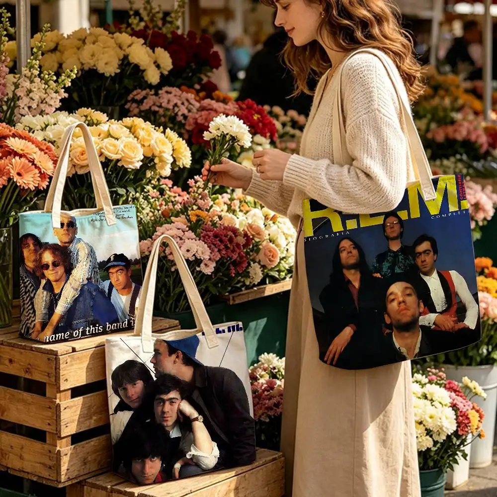 Vintage Singer Rock R-REM Band Storage Bags Reusable Canvas Tote Suitable for School Class Commuting Shopping as Gifts