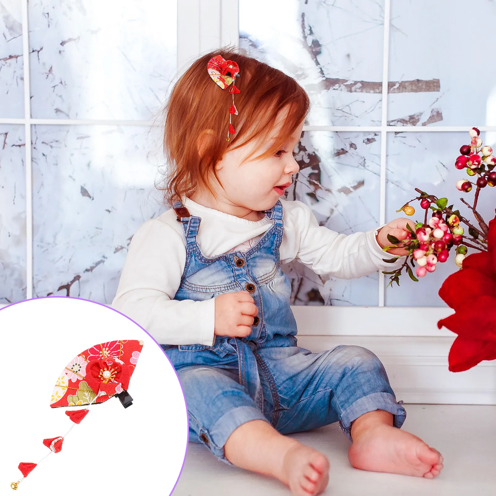 

Заколка для волос в японском стиле с кисточкой, красная тканевая заколка-цветок, украшение для волос, заколка-барретт для женщин, для вечеринок, фестивалей, путешествий, на каждый день