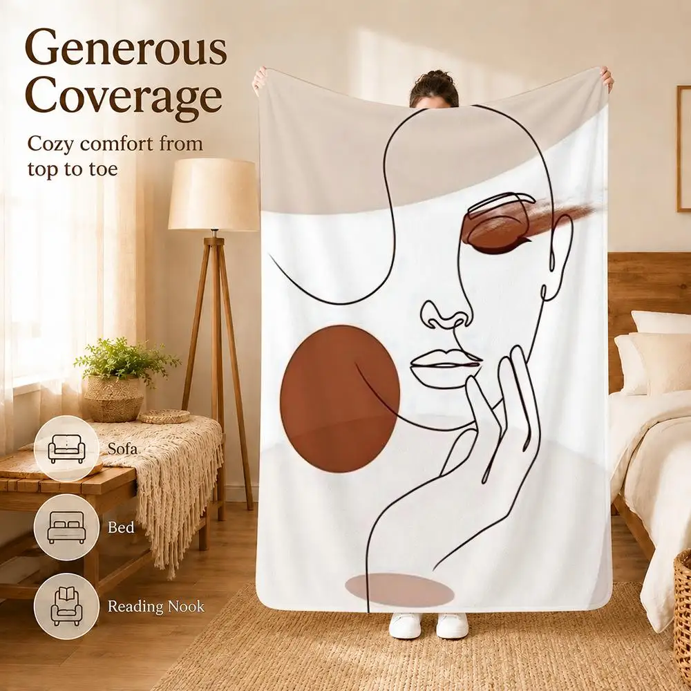Abstract Face Collection Print Throw Blanket Soft Flannel Throw Lightweight Summer Home Nap for Office Travel Sofa Bed