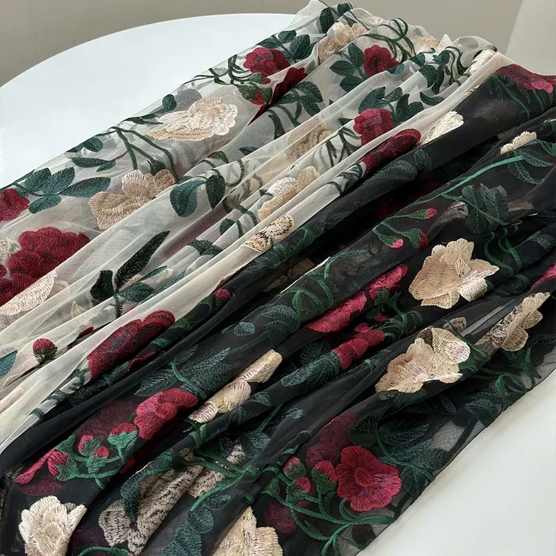 1x1.2m Rose Flowers Embroidery Tulle Mesh Fabric 3D Flower Embroidered Lace Fabric DIY Wedding Dress (it\\\'s Fabric NOT Dress!!)