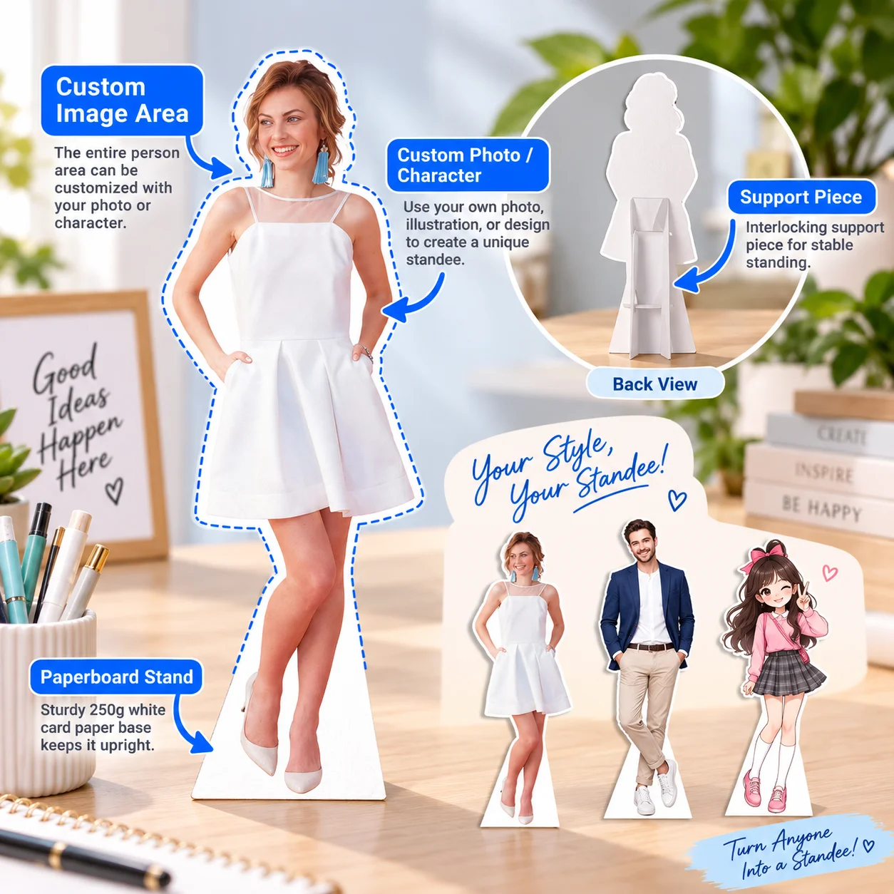 Picture Custom Cardboard Desk Decor Personalized Mini Cutout Standee Keepsake Gift for Home Shelf Office Tabletop Creative Gift