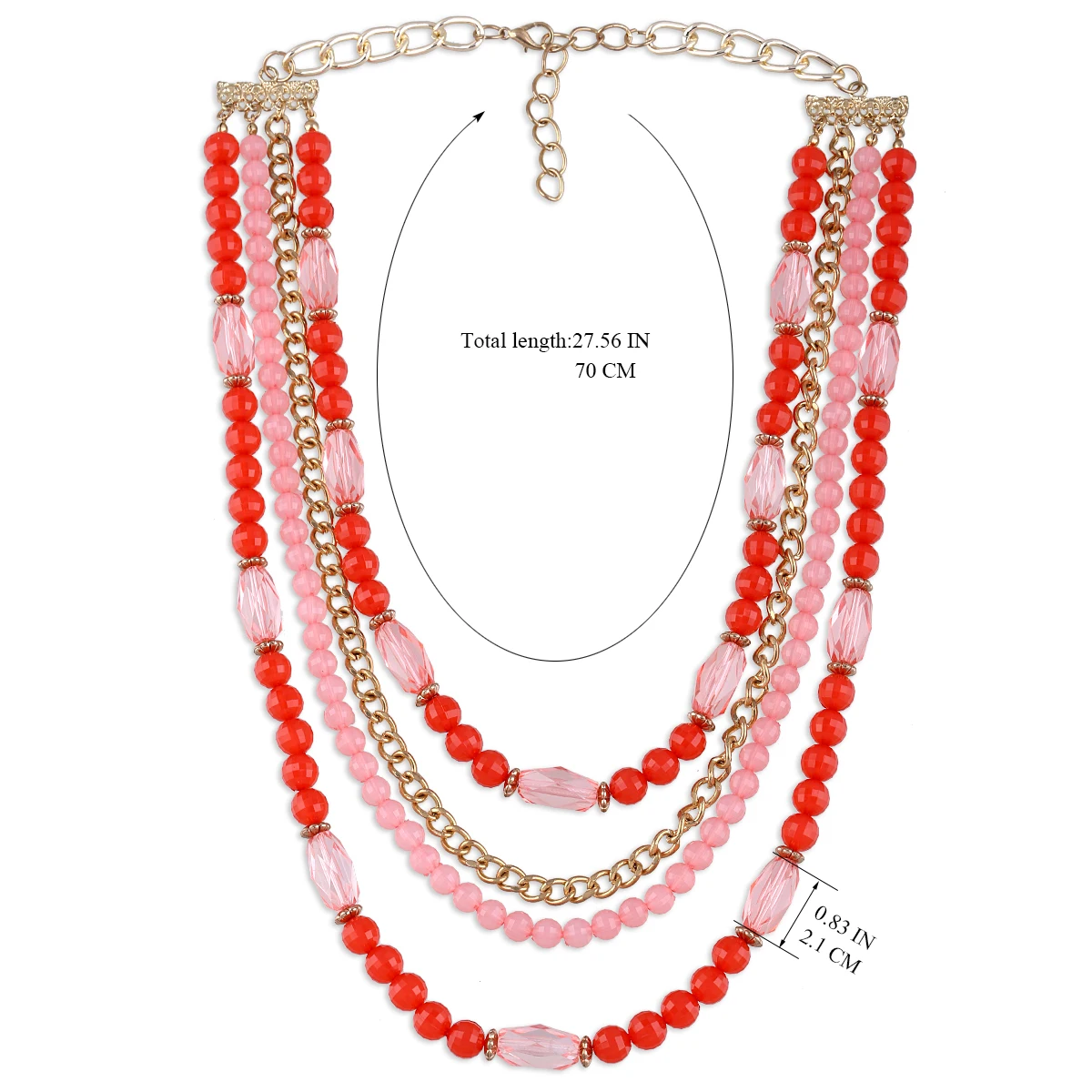 GGQINISI Red Color Acrylic Beaded Long Chains Layers Statement Necklace Jewelry Sets for Women Party Accessory