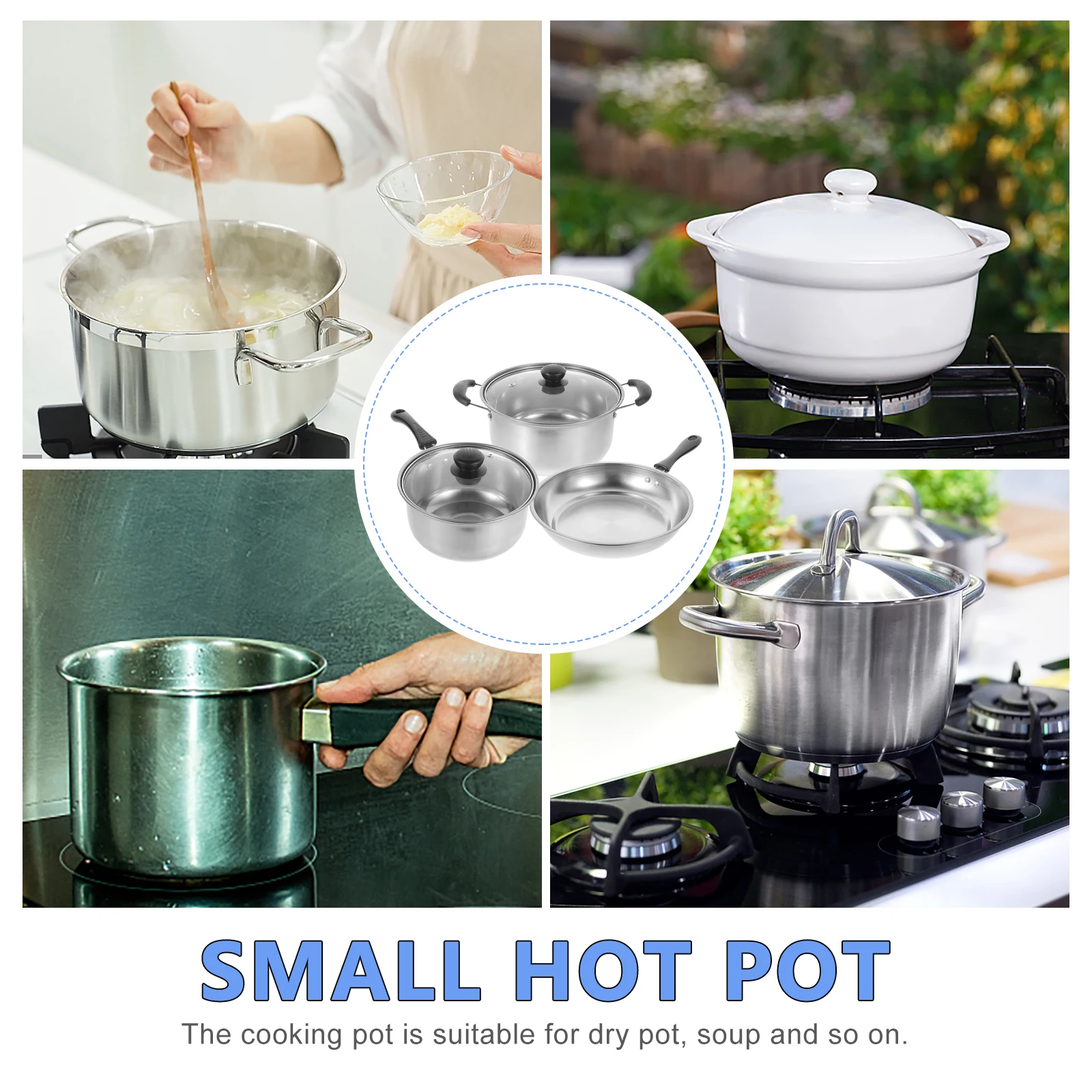

1 set Stainless Steel Set Stainless Steel Cooking Pot 430 Soup Milk Frying Pans Cookware Kitchen Stockpot Saucepan