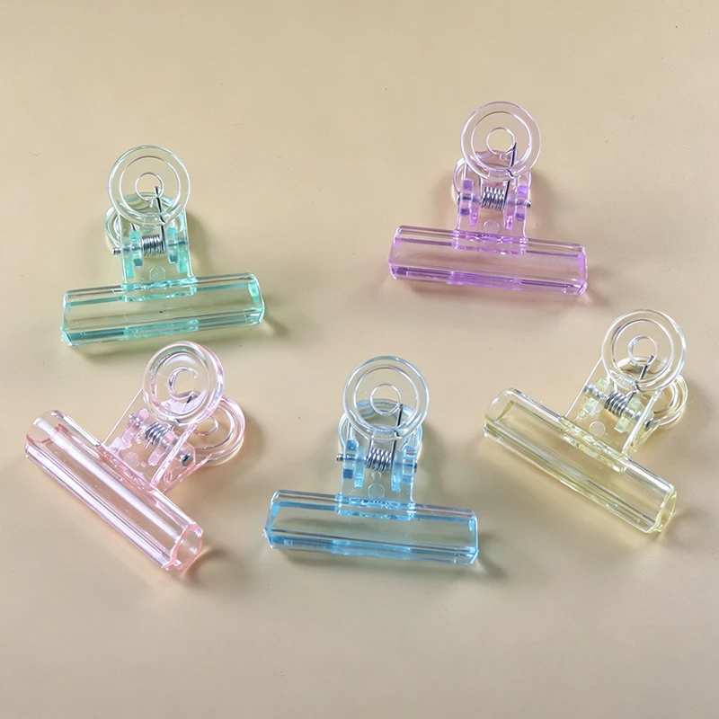 10Pcs Pastel Clear Round Top Paper Clips Transparent Acrylic Spring Clamps Minimalist Stationery For Scrapbook Bookmark Notes