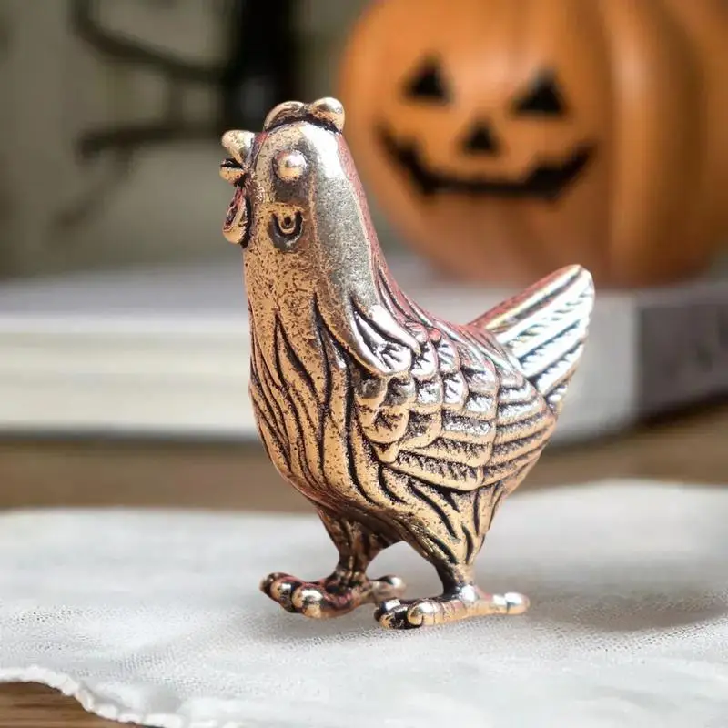 △ Solid Brass Hen Small Statue Desktop Ornaments Vintage Zodiac Animal Figurines Model Lucky Home Decorations Crafts Accessories