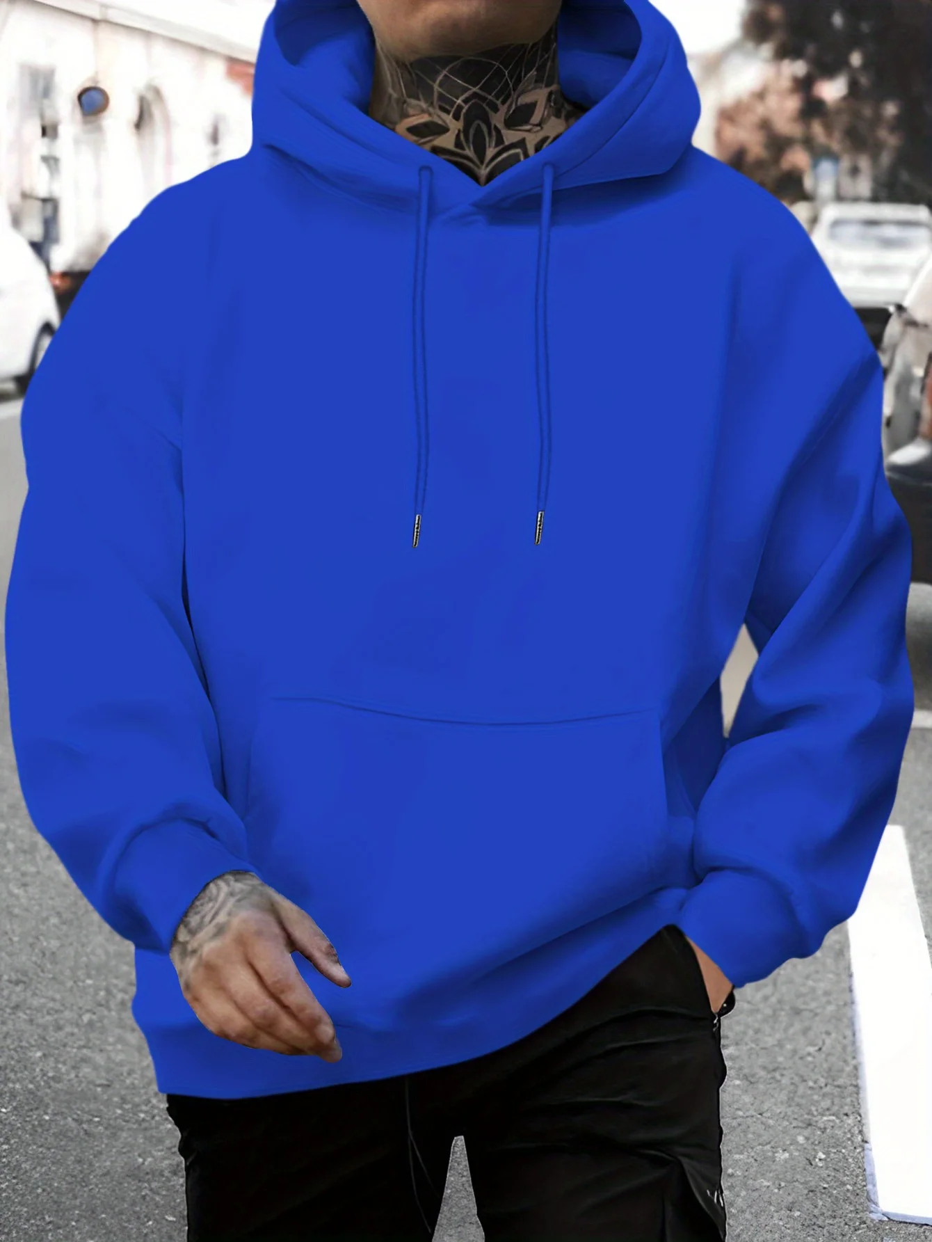Street casual basic men's hooded sweatshirt. Simple design. Adjustable drawstring. Front pocket. Daily sports hooded sweatshirt.