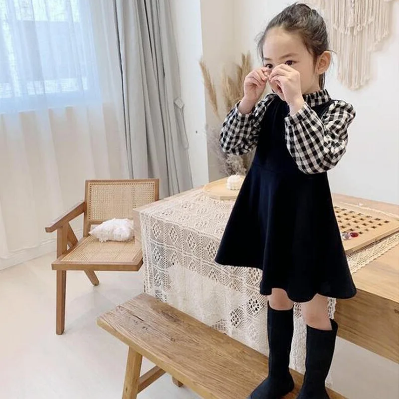 2023 Spring Autumn Children girls long sleeve plaid Dress Baby girls Casual Dresses