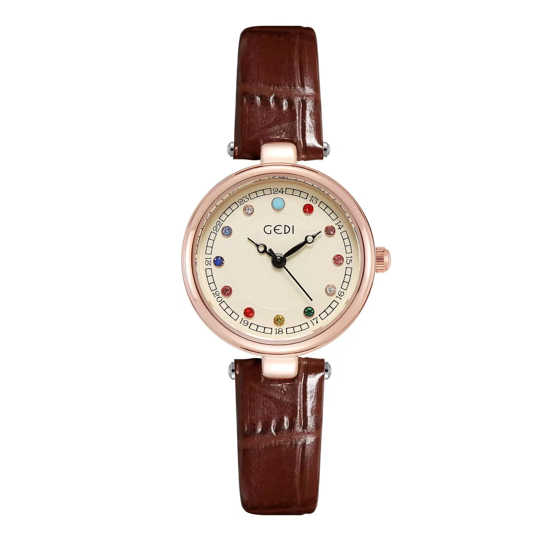 

New Design Women Watches Retro Leather Colorful Crystal Female Clock Fashion Exquisite Waterproof Quartz Ladies Watch masculino