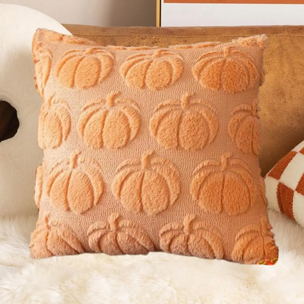 Faux Fur Texture Pillowcase 3d Pumpkin Pattern Halloween Pillowcase Set for Farmhouse Style Decor Faux Fur Texture for Seasonal