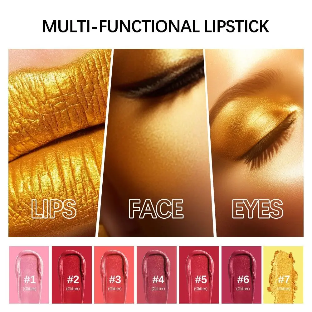 Long Lasting Glitter Gold Lipstick Shimmer Nude Pigments Metallic Matte Lip Gloss Non-Sticky Cup Waterproof Velvet Lip Stick