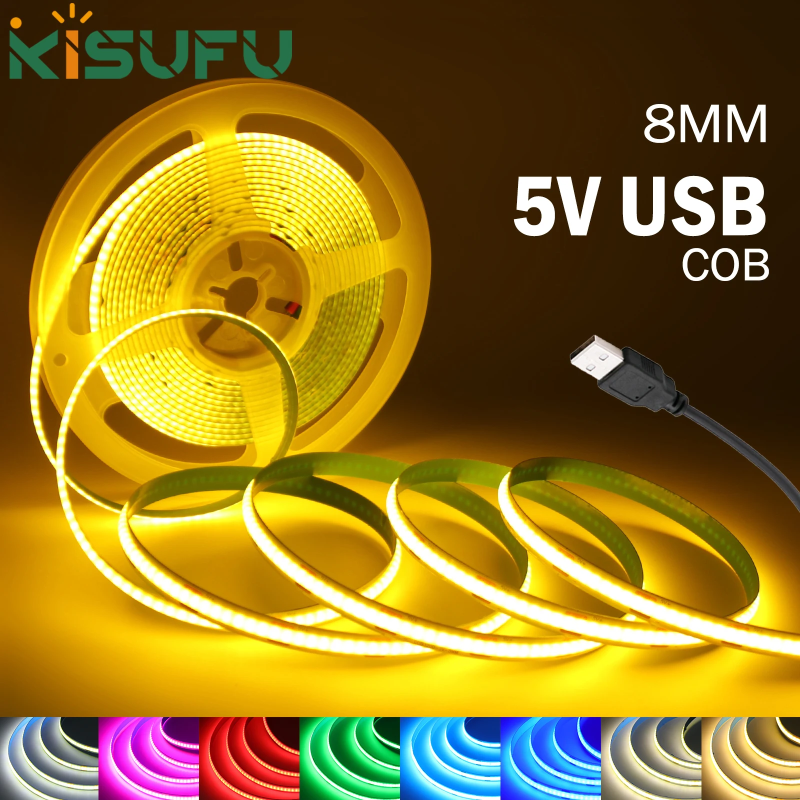 DC5V USB COB Led Strip Light White/Pink/Red/Yellow/Ice Blue/Green 8MM 320LEDs/M Flexible Night Light for Home Decor TV Backlight