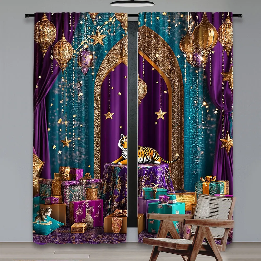 2Pcs Arabian Moroccan Nights Curtain Indian Luxurious Birthday Party Suitable For Living Room Bedroom And Many Other Occasions A