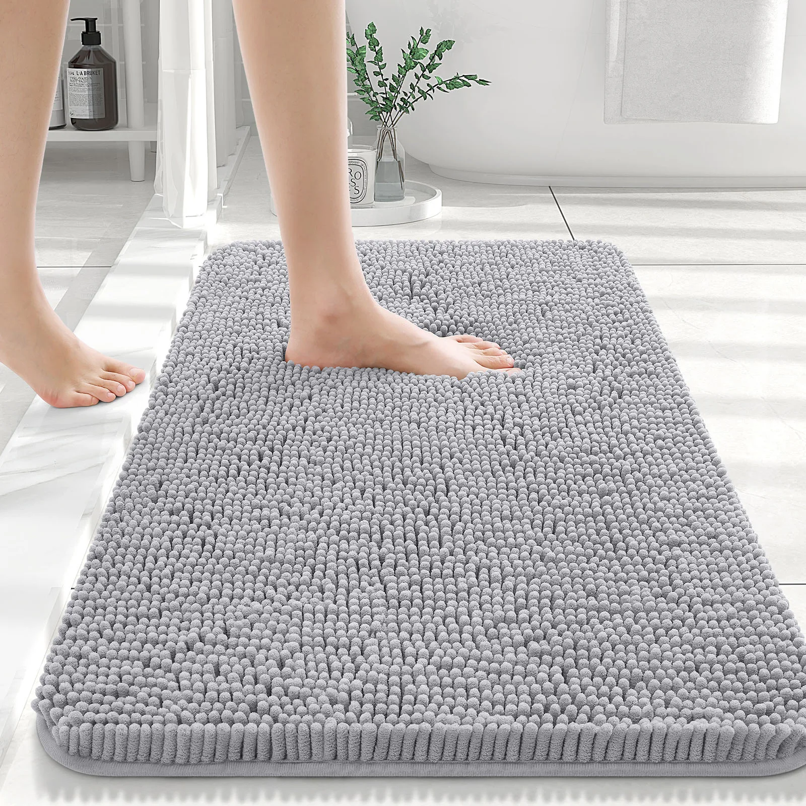 HAPIHAPPY New Chenille Bathroom Rug Mat Extra Soft Thick Absorbent Shaggy Bath Mats Non-Slip Machine Wash Dry Plush Bath Rugs