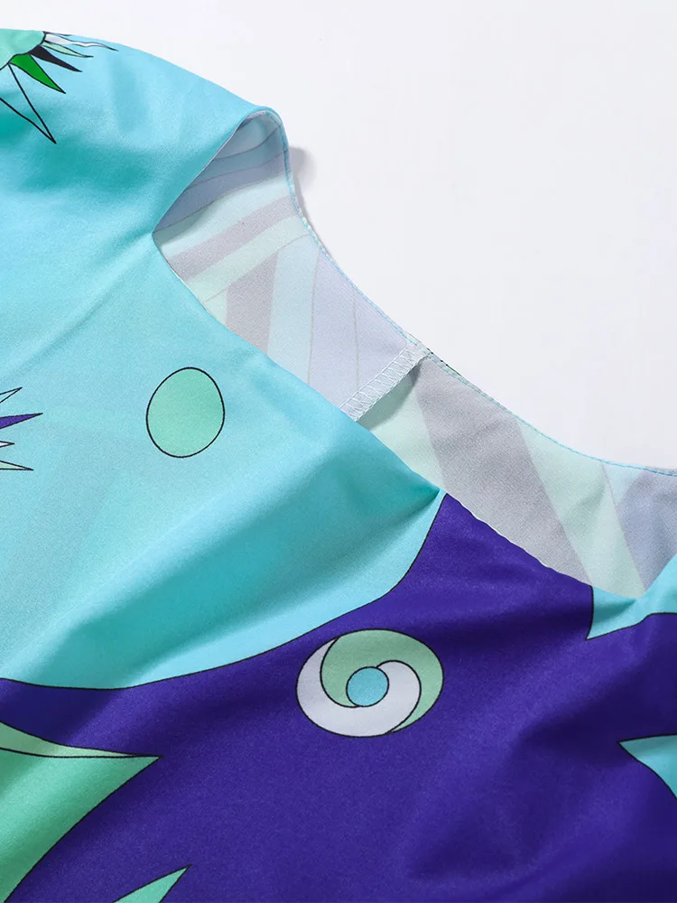 Bedruckter Cape-Langrock-Anzug für Damen, elegante Oberteile mit O-Ausschnitt und unregelmäßigem Saum, A-Linien-Röcke mit hoher Taille, schicke Partykleidung für Damen, neue Strandkleidung – Detail 26