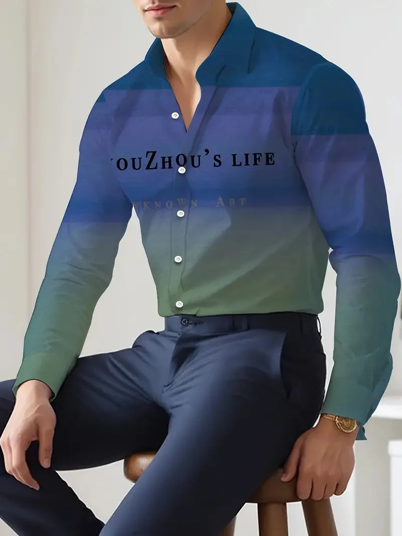 

Personalized Style Fashionable Temperament Single Breasted Top With Gradient Design Trendy Style Long Sleeved Shirt MB12