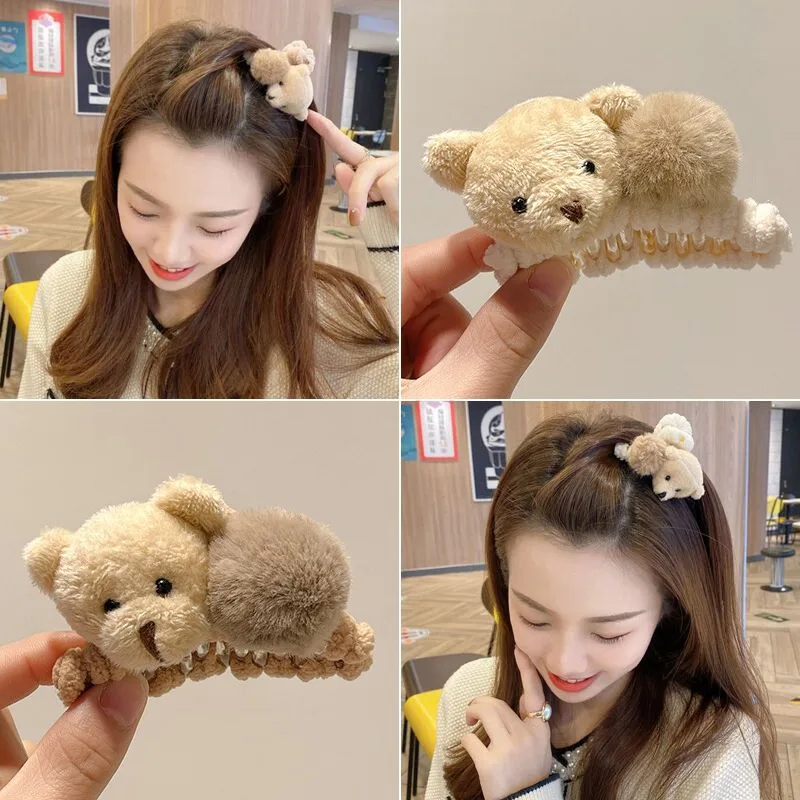 

Winter Bear Hair Clip Small Cute Fluffy Ball Claw Clip for Half Up Ponytail Bangs