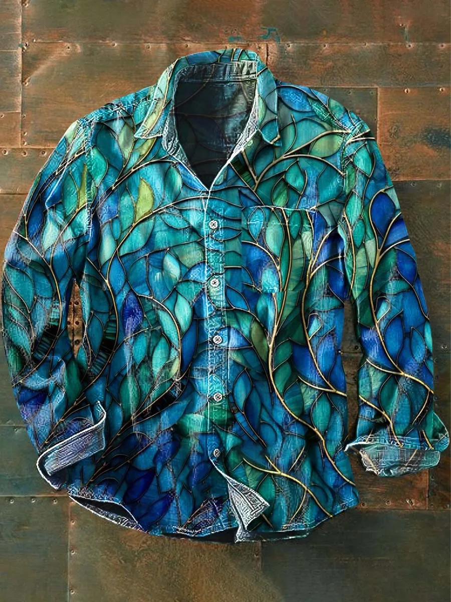 

Abstract Glass Floral 3D Printed Fashion Men's Lapel Long Sleeve Pocket Shirt Spring Casual Button Down Shirts GZC04