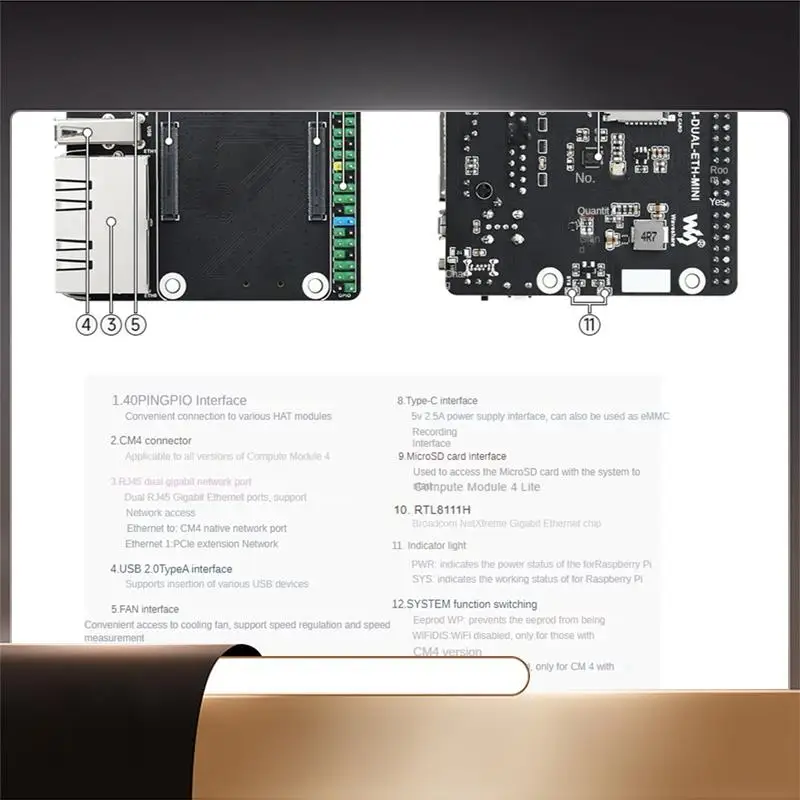 

Waveshare CM4-DUAL-ETH-MINI-BOX For Raspberry Pi CM4 Small Mini Expansion Board CM4 Host + Metal Case EU Plug-N35R