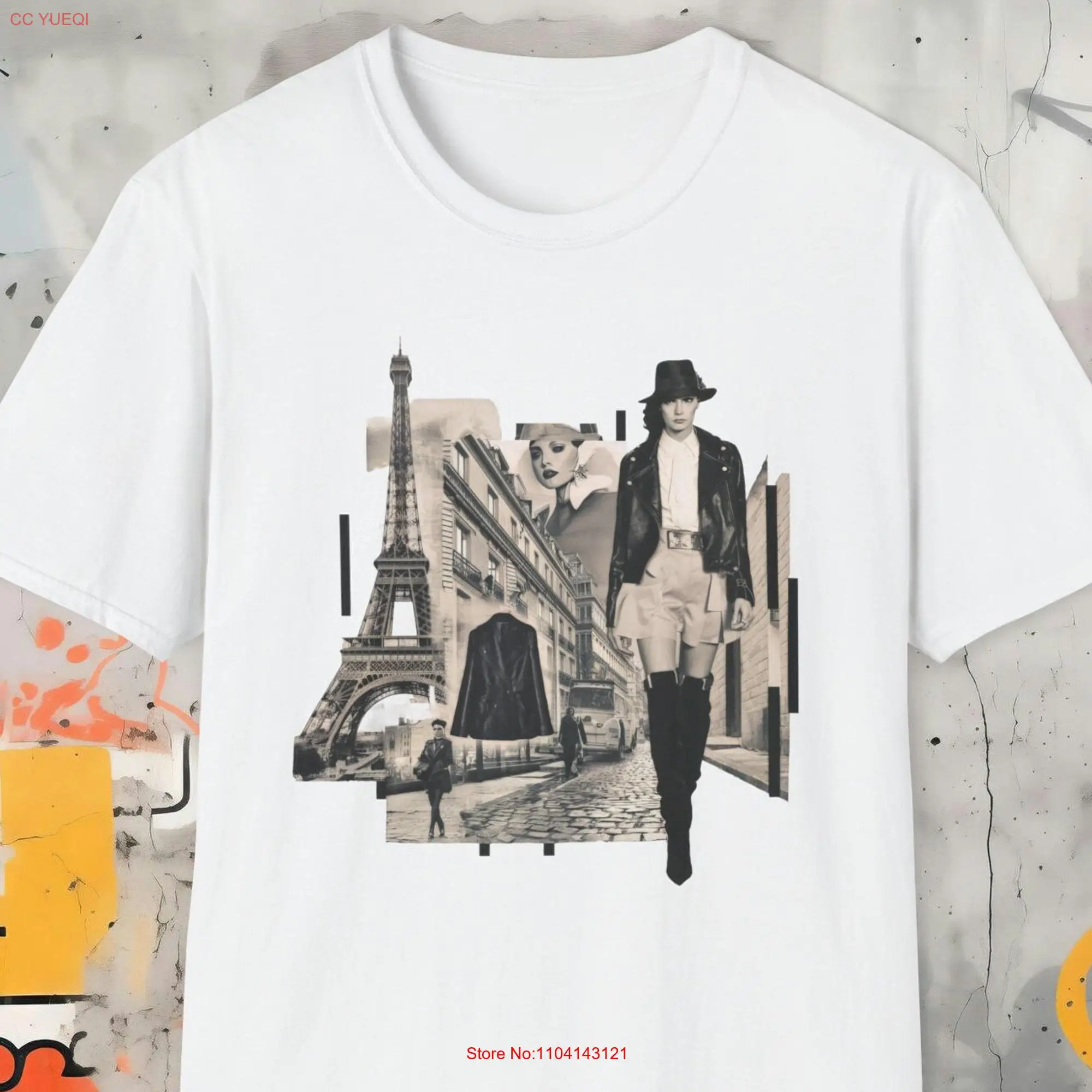 French Paris Fashion Collage T Shirt Soft Casual Vintage Chic Parisian Style 8 Stylish Trendy Colors