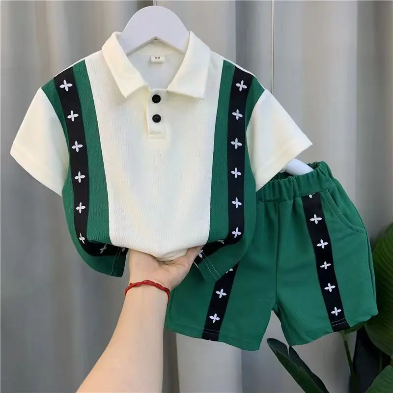 

2025 Summer Clothing Boys Half Sleeve Shirt Top and Shorts Two Piece Children's Casual Sports Set Kids Outfits 1 2 3 5 7 9 Y