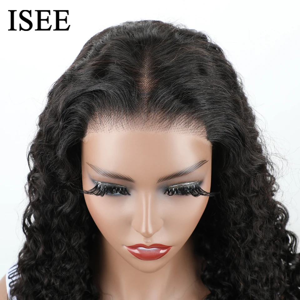 Wear Go ISEE Hair Glueless PrePlucked Human Wigs Ready To Go 6X4 HD Water Wave Wig Transparent Lace Front Curly Wigs Pre Cut