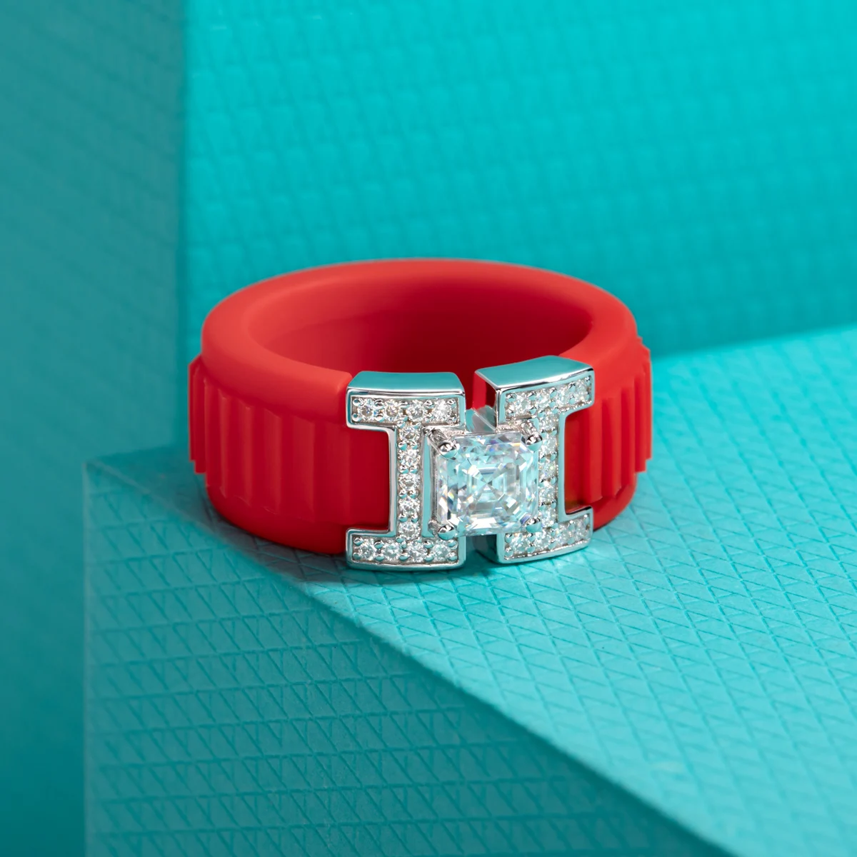 AnuJewel Großhandel 5,5mm Asscher Moissanit Silikonring 925 Sterling Silber Gummi Komfort-Passform Ehering für Damen und Herren – Detail 4