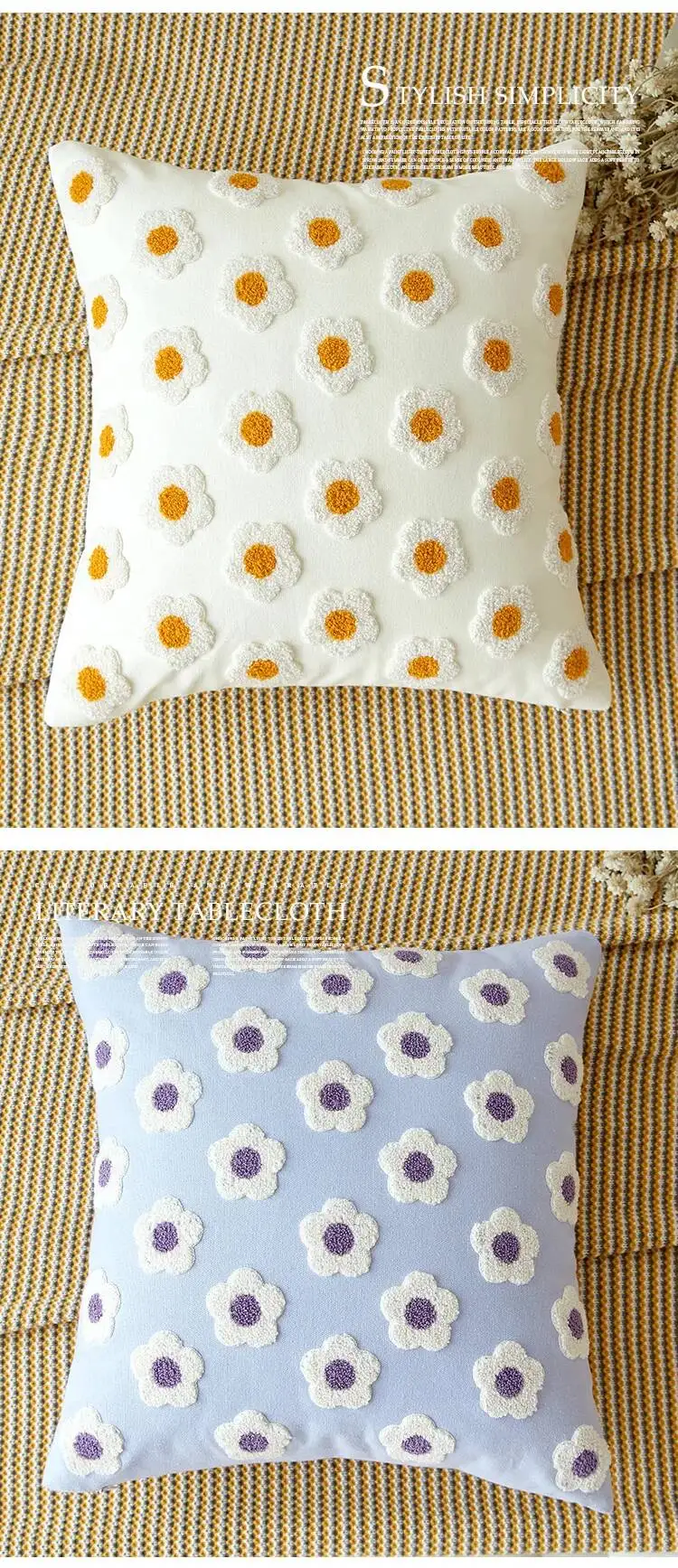 Nordische bestickte Gänseblümchen-Kissenbezüge, Boho-Blumenmuster, moderne dekorative Kissenhüllen für Sofa, Bett, Wohnzimmerdekoration – Detail 8