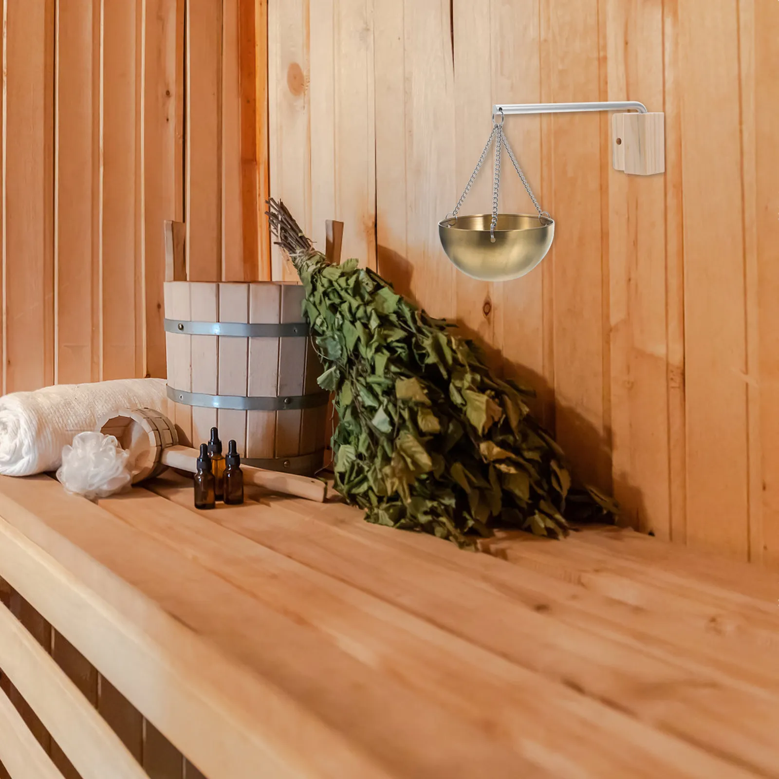 

Stainless Steel Sauna Aroma Oil Bowl Wall Mounted Hanging Essential Oil Holder for Home Steam Rooms Salon Supplies