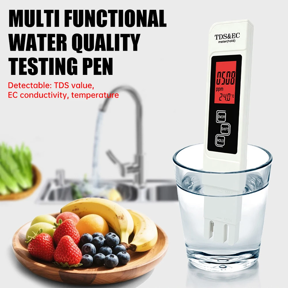 3 In1 Water Quality Detection Pen Household Drinking Water Purity EC Meter High Accuracy TDS Meter 0-9990PPM Digital Water Teste