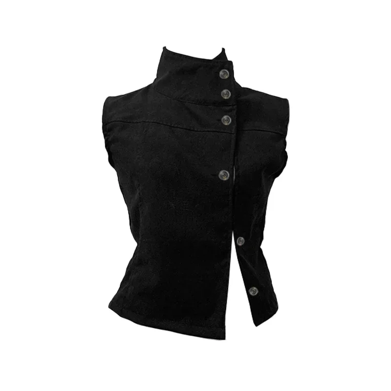 Korean Y2k Black Soild Short-sleeved T-shirt E-Girl New Subculture Vinatge Sleeveless Vest Women Sweet Spicy Slim Crop Top 2000s