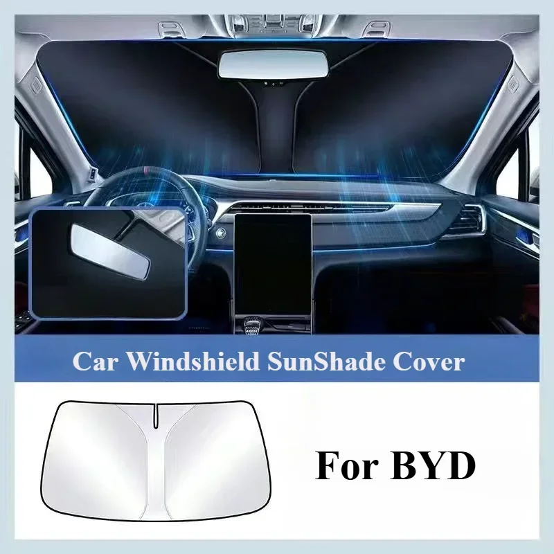 For BYD Car Windshield Sunshades Cover Atto 3 Han EV Dolphin Car Summer Sun Anti UV Protection Front Window SunShade Accessories