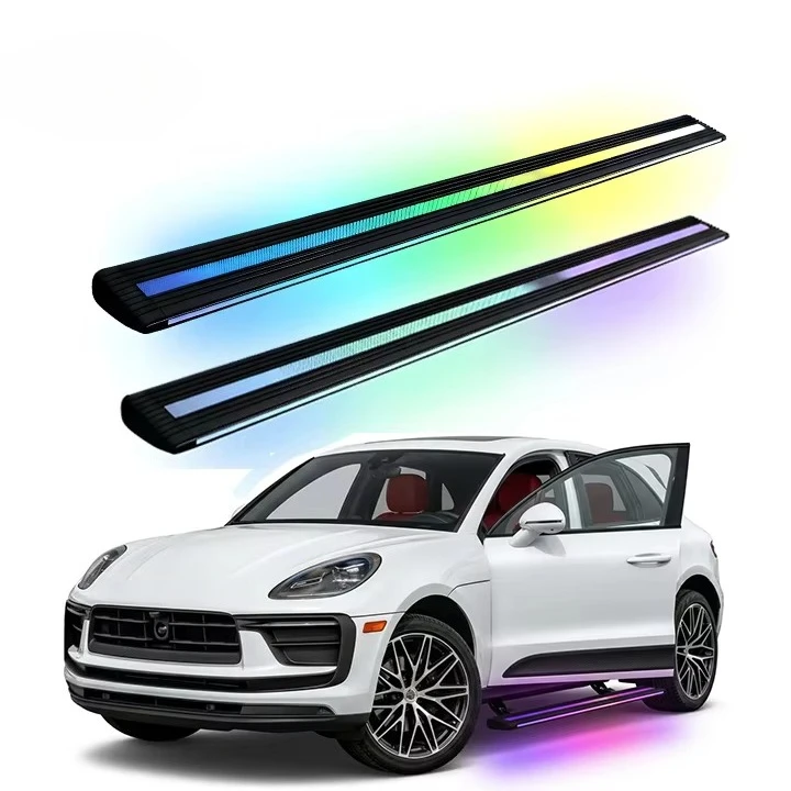 Liush Electric Running Board Kit Macan Rigid Aluminum Alloy Non-Slip Retractable Extend LED No-Drill Set Side Steps IP8