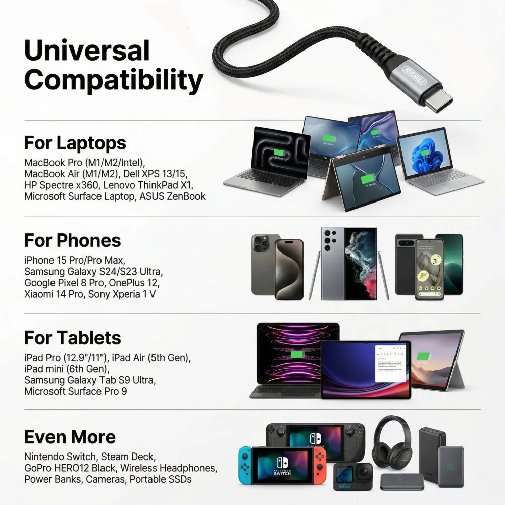 NNBILI 5 Stück 100W Typ-C zu USB-C Kabel PD 3.0 Quick Charge 4.0 Schnellladung Typ-C zu Typ-C für iPhone 17, Macbook, Samsung, Xiaomi – Detail 3