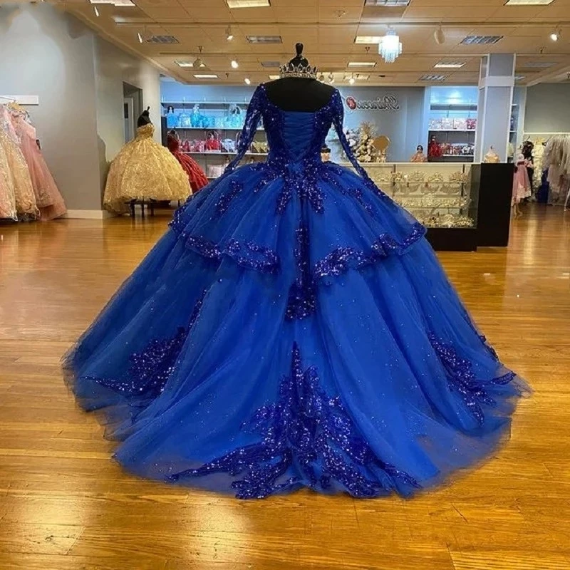 ANGELSBRIDEP Tay Dài Bầu Quinceanera Váy Đầm Cho 15 Đảng Đầm Ren Lấp Lánh Ngọt 16 Chính Thức Công Chúa Sinh Nhật Đồ Bầu Nóng