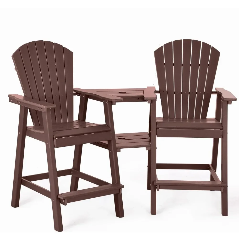 

Outdoor Dining Set of 2, Double Connecting Tray, Weather Resistant Outdoor Adirondack Bar Stools, Patio Dining Set