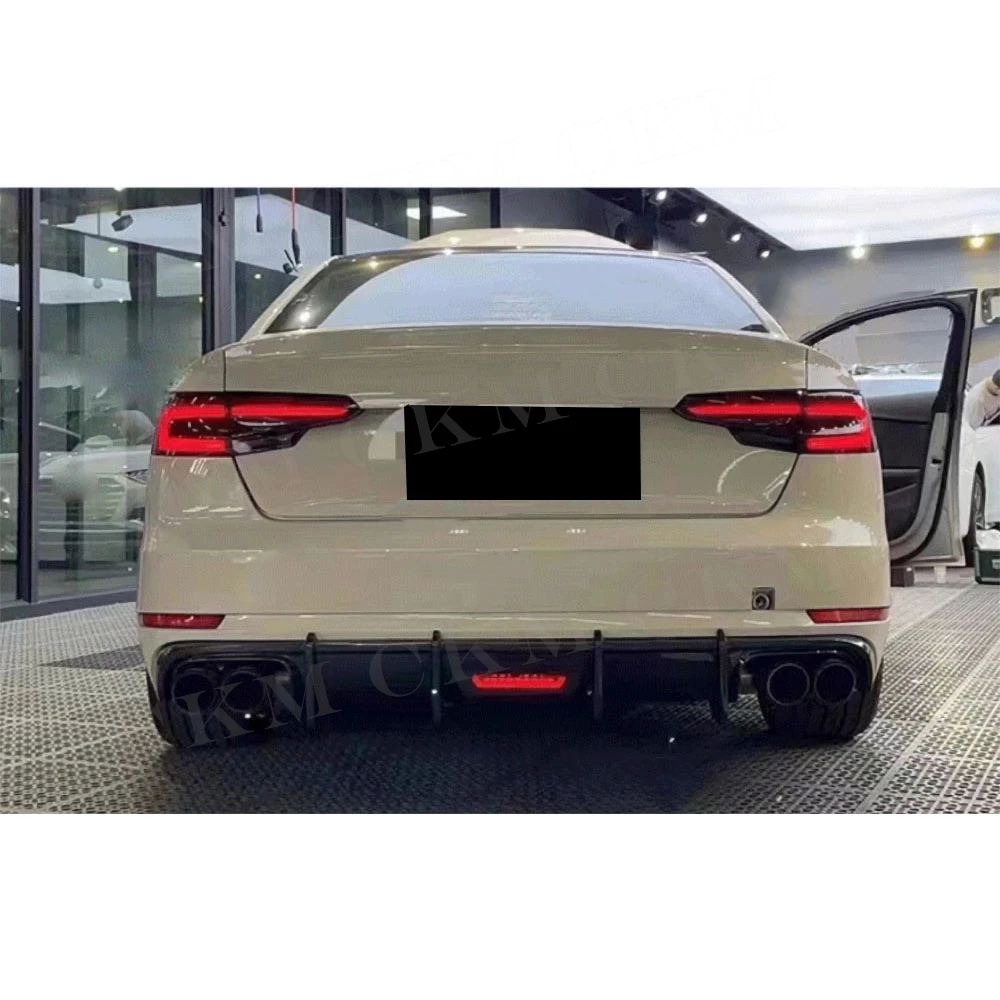 

ABS глянцевый черный ABS карбоновый вид для Audi S4 Sline 2017-2019, спойлер на задний бампер с легким задним диффузором, защитные комплекты кузова