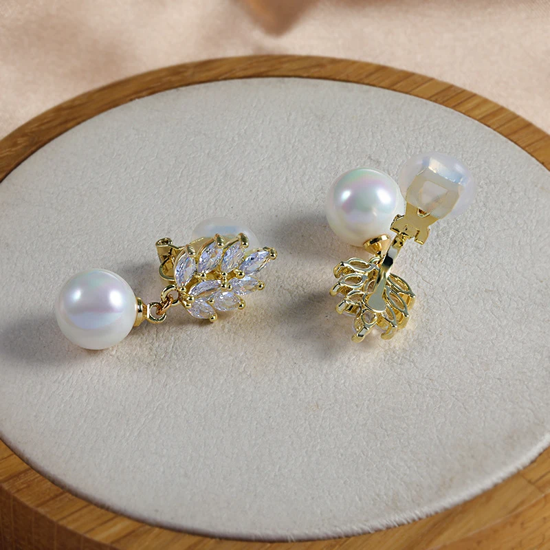 Elegant Cubic Zirconia Mabe Pearl Drop Clip on Earrings Without Piercing Ear Clips for Women Wedding Jewelry