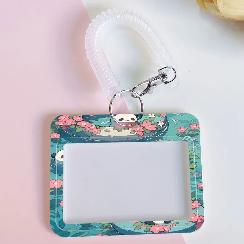 Lindos soportes de plástico para tarjetas de trabajo de Pandas de natación, funda para tarjeta de nombre multiusos, bolsa para identificación, funda protectora para insignia, colgante para negocios