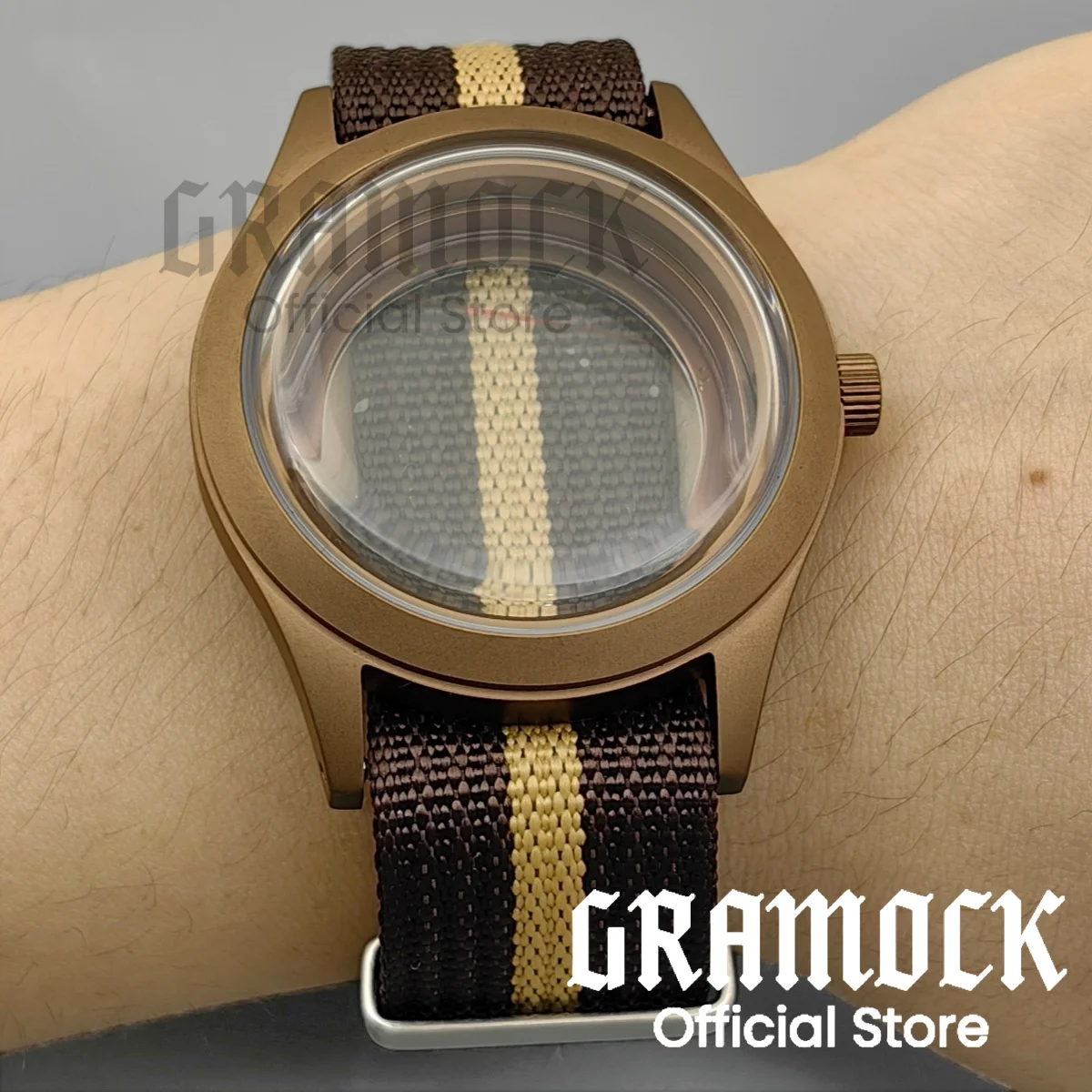 GRAMOCK 39mm Cassa per orologio per NH34 NH35 NH38 ETA2824 PT5000 Orologio da uomo in acciaio sabbiato con cinturino in nylon da immersione a cupola K1 Scatola per orologi in vetro