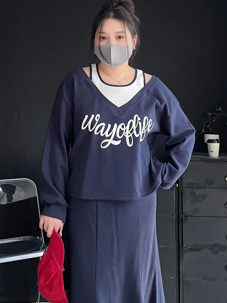 

plus Size Sweatirt Set Fi Tail f Skirt Long Sve Spring Autumn Casual Faion Women's Clothing Korean Sle Loose Fit
