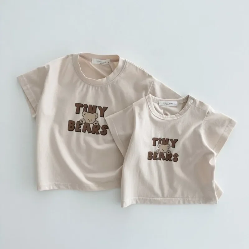 T-shirt à Manches Courtes pour Bébé Garçon et Fille, Haut Décontracté avec Lettres Imprimées, à la Mode, pour Été, 2024