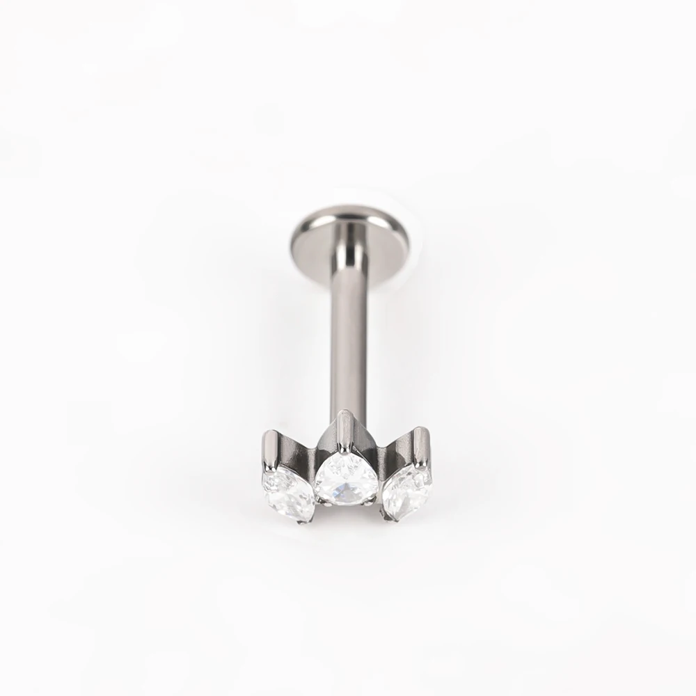 1 Titanium G23 Precision Carved Zircon Inlaid Inner Tooth Puncture Lip Nail