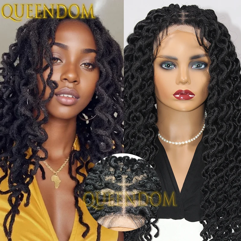 Full Lace Box Braid Synthetische Pruik Distressed Passion Twist Vlechten Pruik voor Afrikaanse Vrouwen 22 Inch Pre-Looped Diepe Golf Gevlochten Pruik