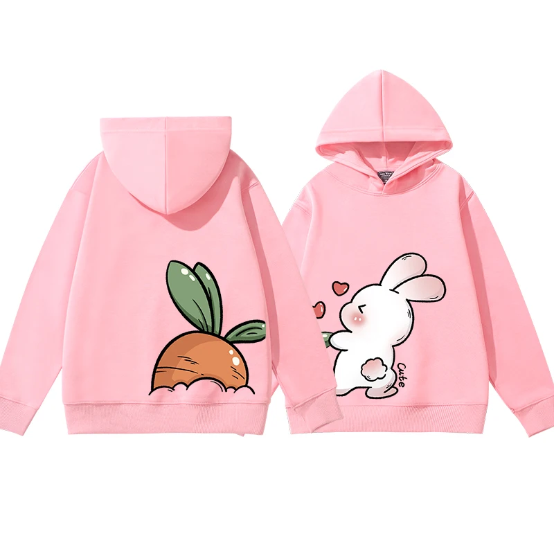 Sudadera con capucha de moda con estampado de zanahoria y conejito bonito y creativo para niños, sudadera cálida y cómoda informal para otoño e invierno