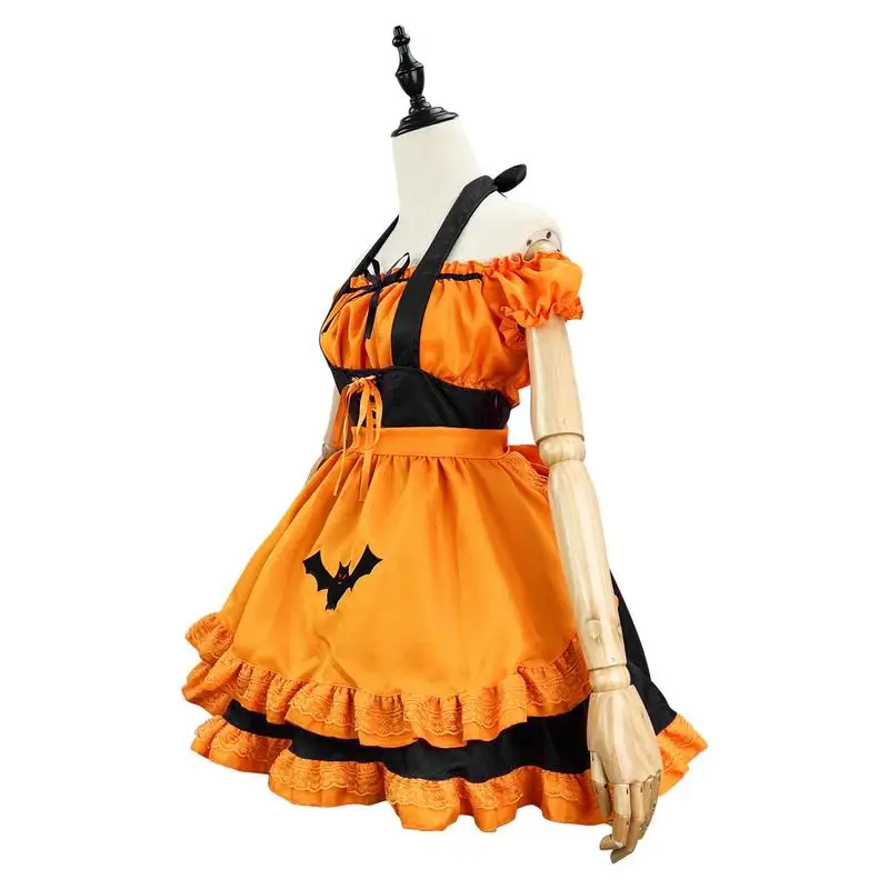 Embroidered Pumpkin Maid Outfit Anime Cosplay Embroidered Costume French Maid Fancy Dress SetBat Vampire Maid Costume For Cospla