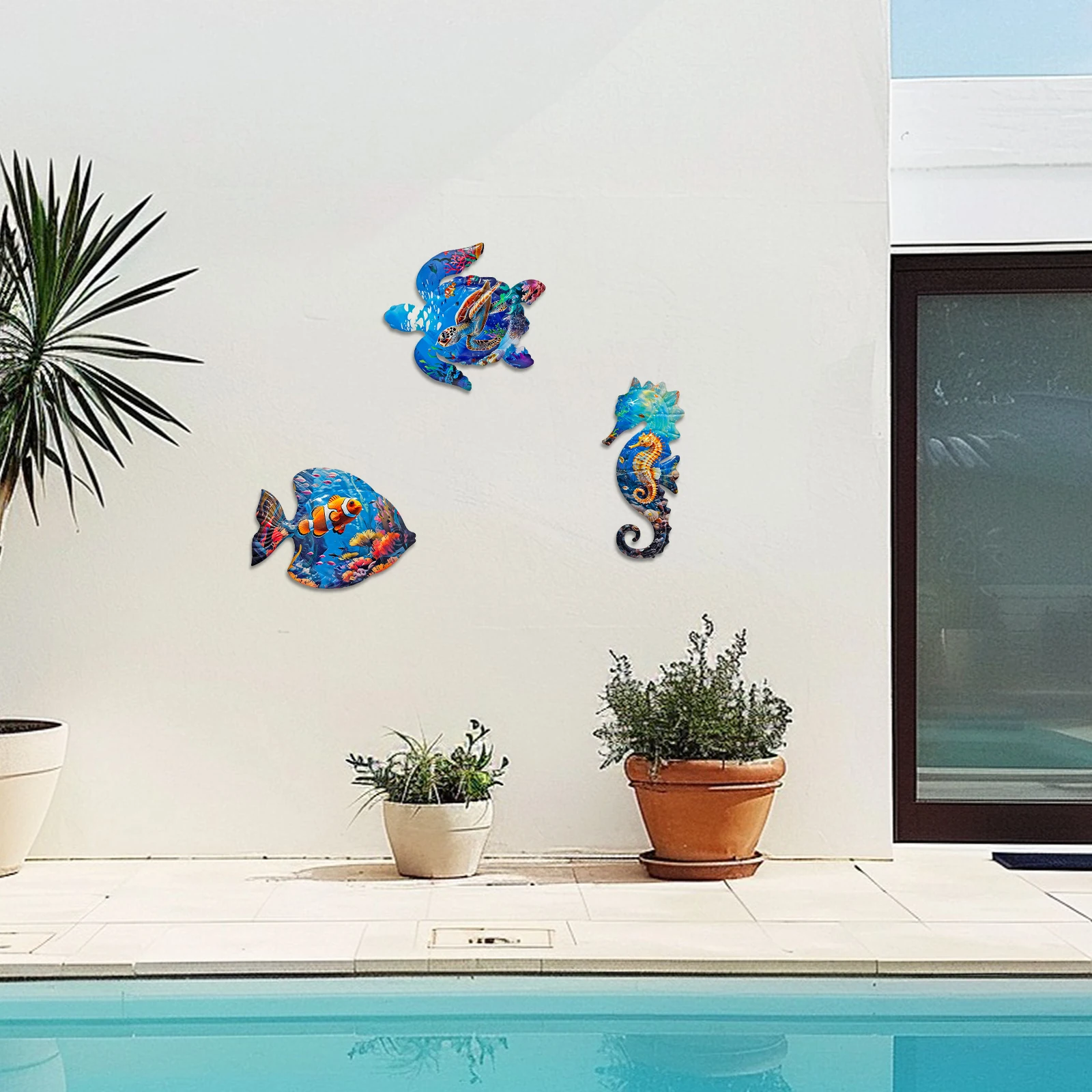 Imagem -04 - Metal Ocean Wall Art Fish Seahorse Turtle Wall Decor Decoração da Parede Indoor Outdoor Decoração da Sala Quarto Banheiro Quintal Piscina