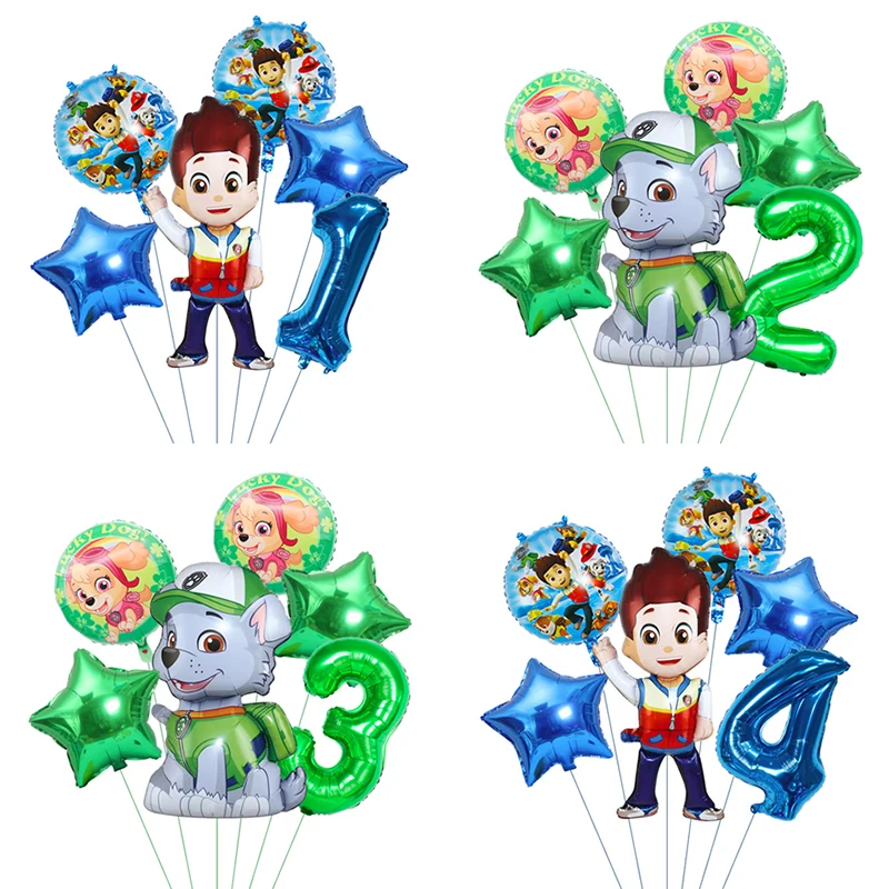 6pcs new Cartoon Paw Patrol Birthday Balloons set Ryder Rocky Number Ballons boy Dogs Birthday Baby Shower Decorative articles